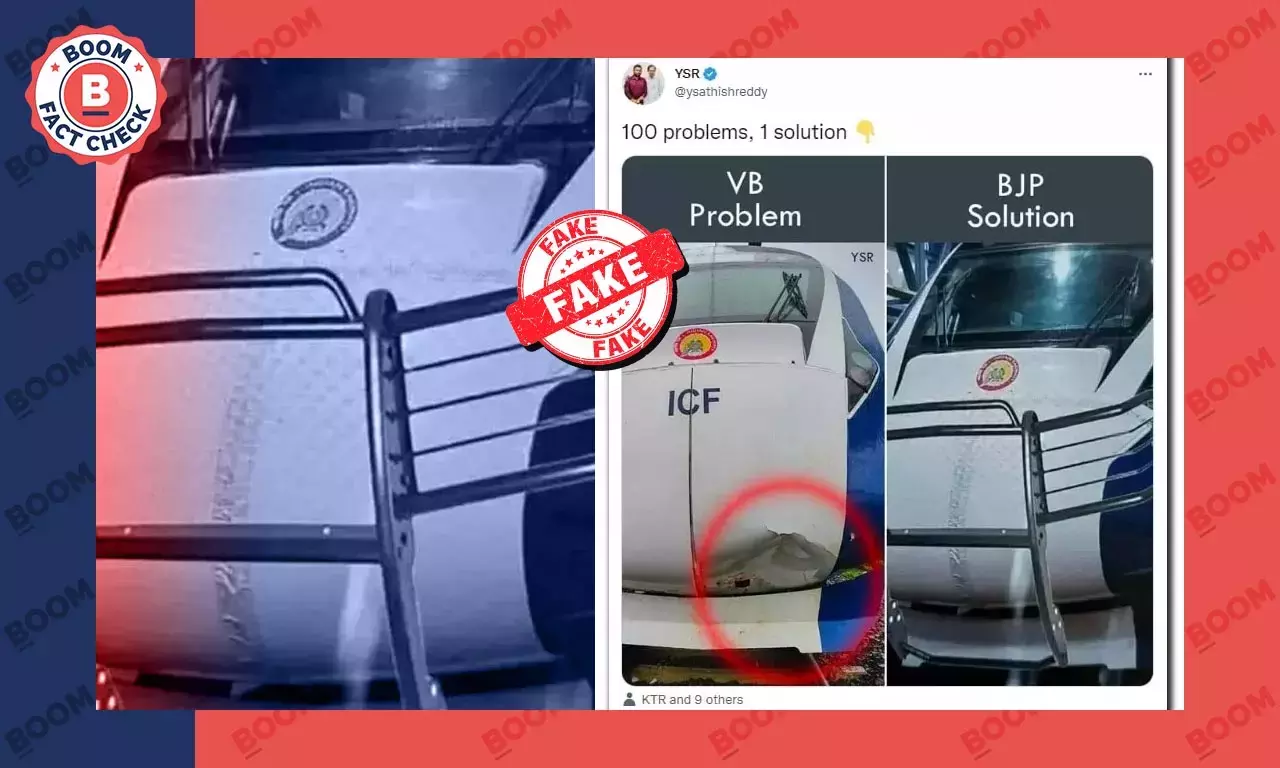 વંદે ભારત એક્સપ્રેસમાં ક્રેશ ગાર્ડ બતાવતો ફોટો ડિઝીટલ કરામતથી બનાવેલો છે